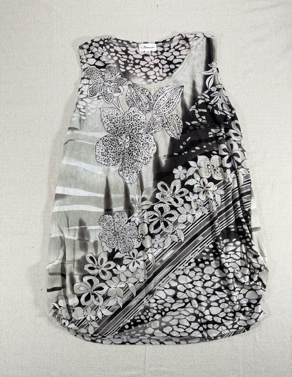 Aronia Women's Floral Sleeveless Tunic Top One Size Stretch Polyester